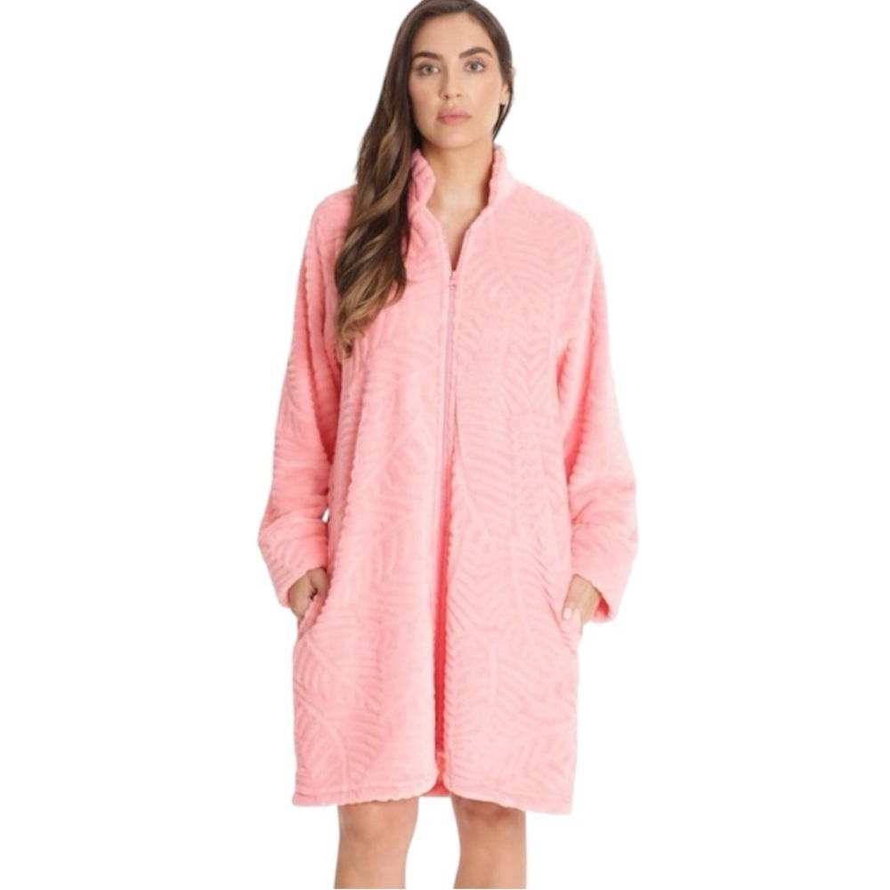 Just Love Coral Plush Zippered‎ Lounger Kimono Robe Size Medium NWOT